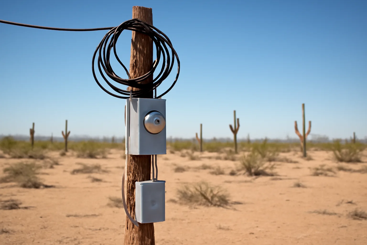 Temporary power pole in Arizona desert