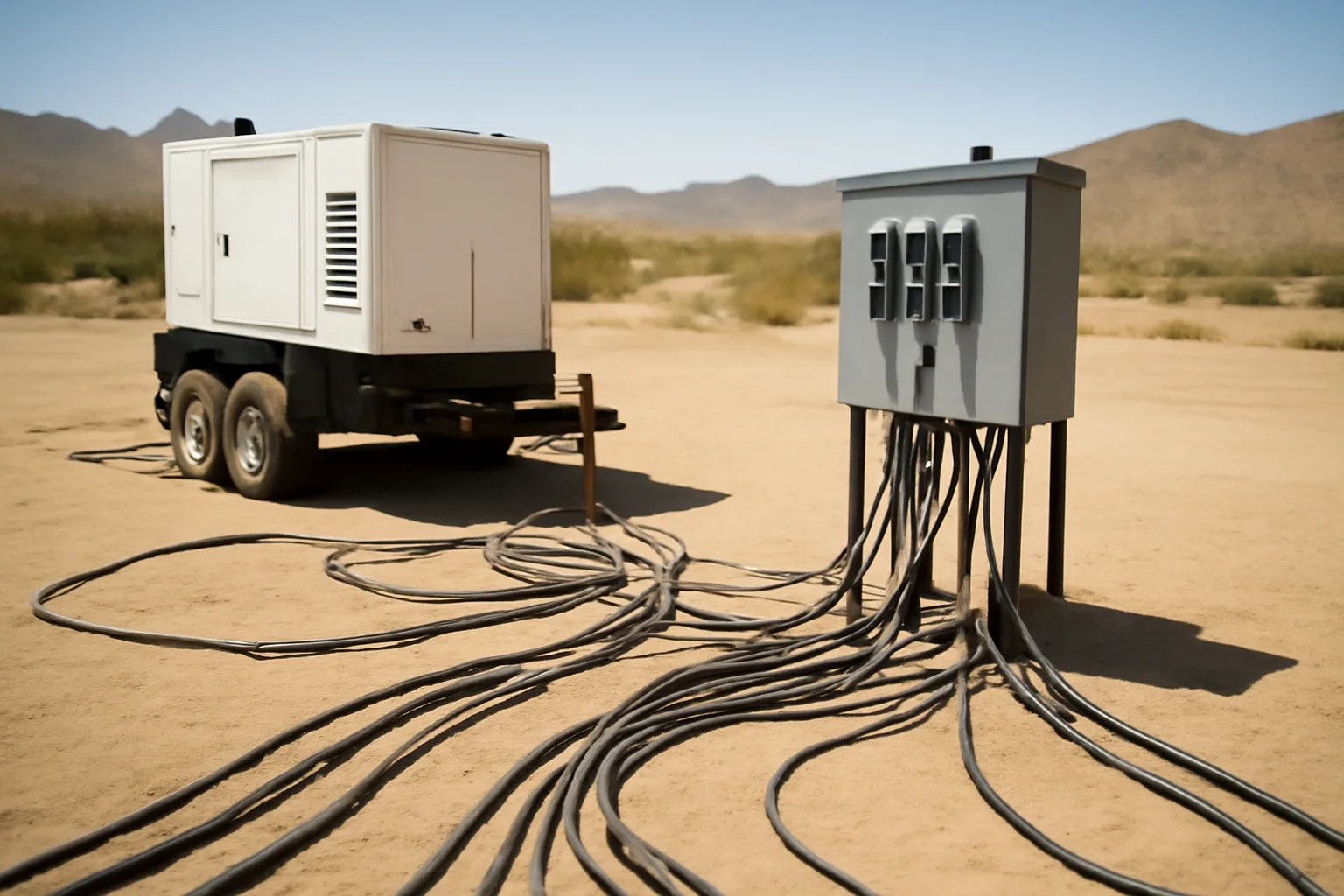 Temporary power setup at Arizona event with generator and cables
