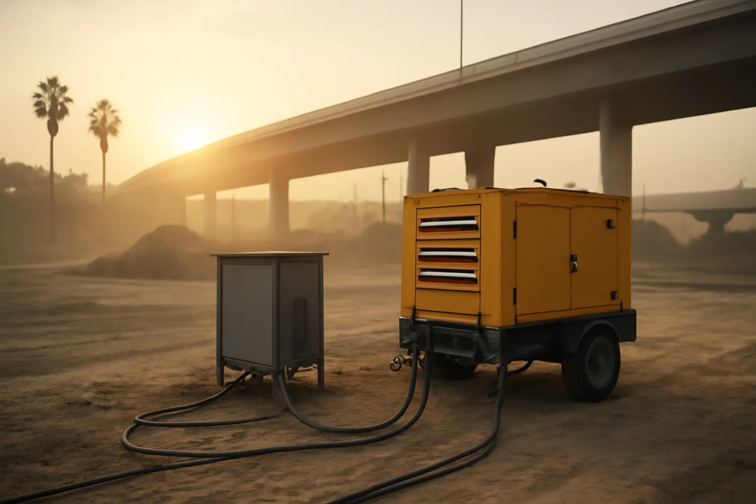 Temporary power cables running from generator at California construction site