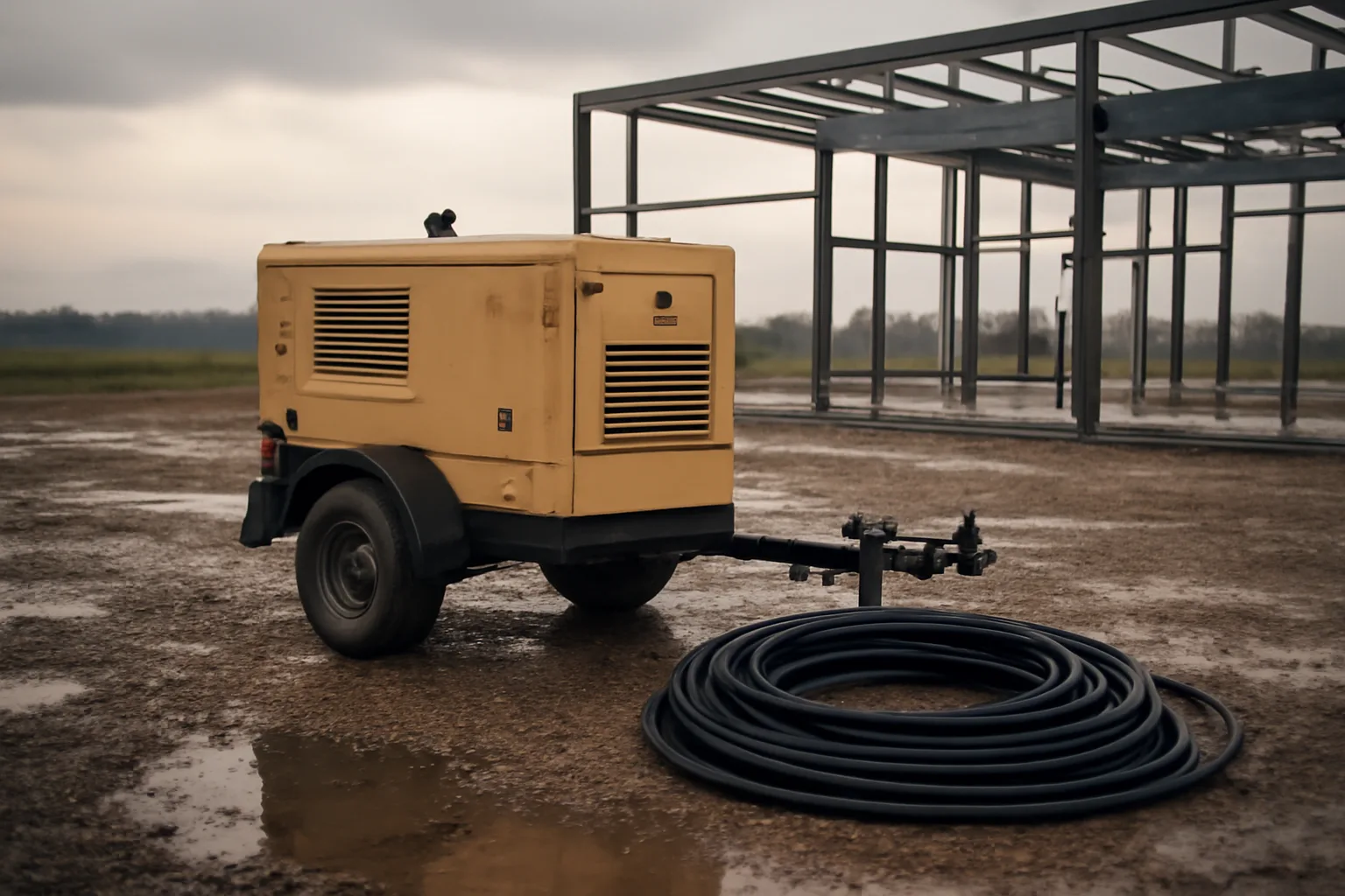 Tow generator and cable at a Delaware temp power jobsite