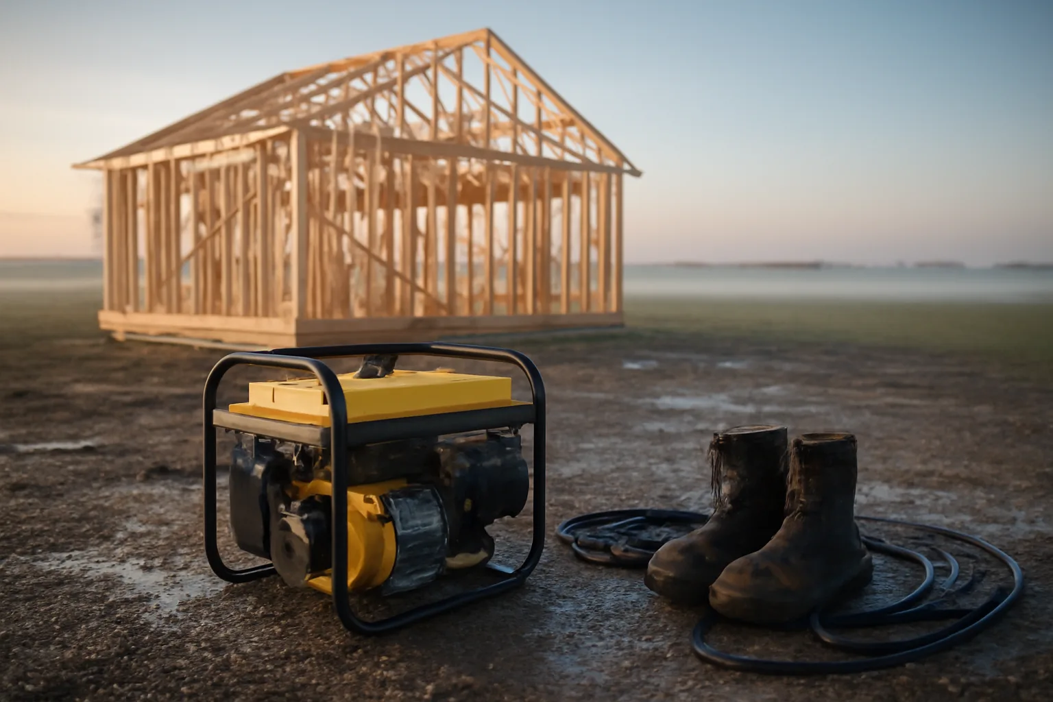 Portable generator and cables at an Iowa temp power house site