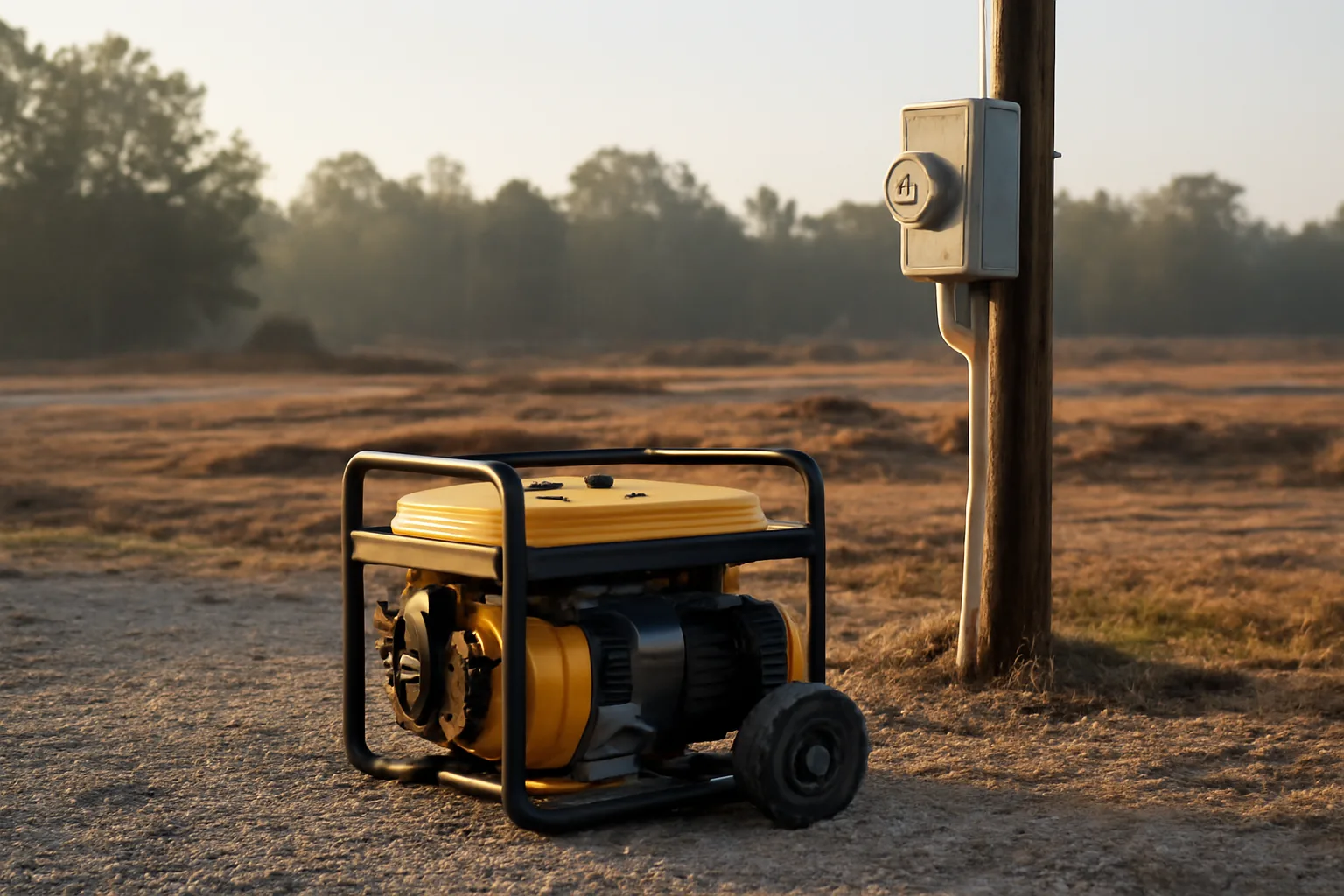 Generator and temporary power pole at an Alabama construction site