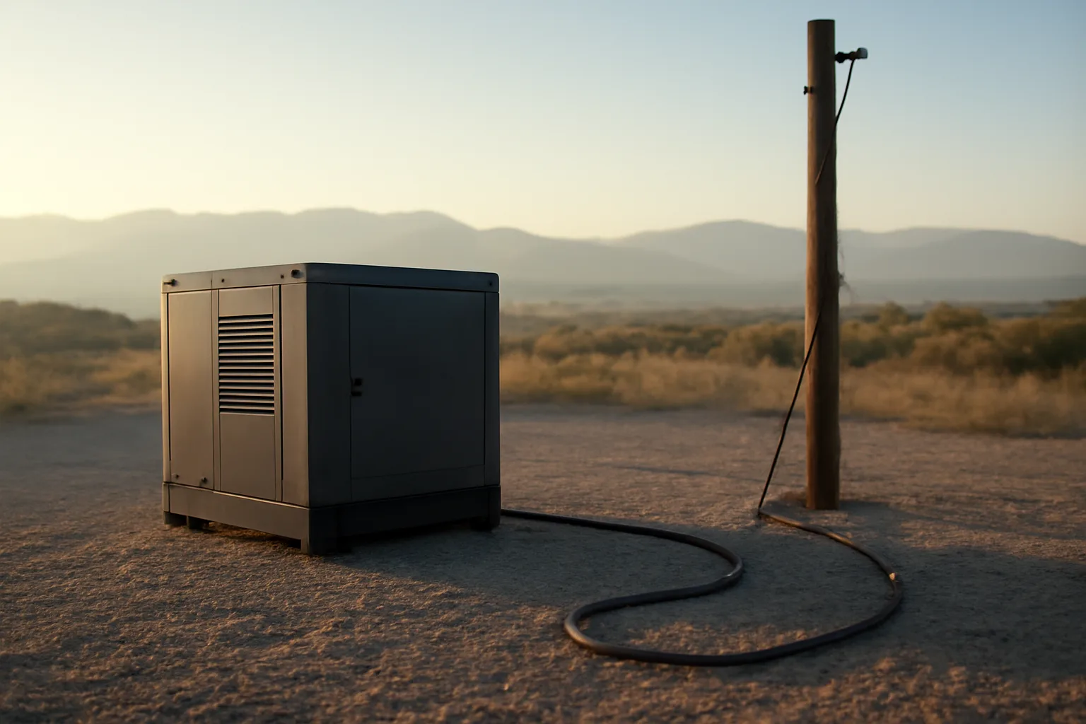 Temporary power generator and pole on a Colorado Front Range site