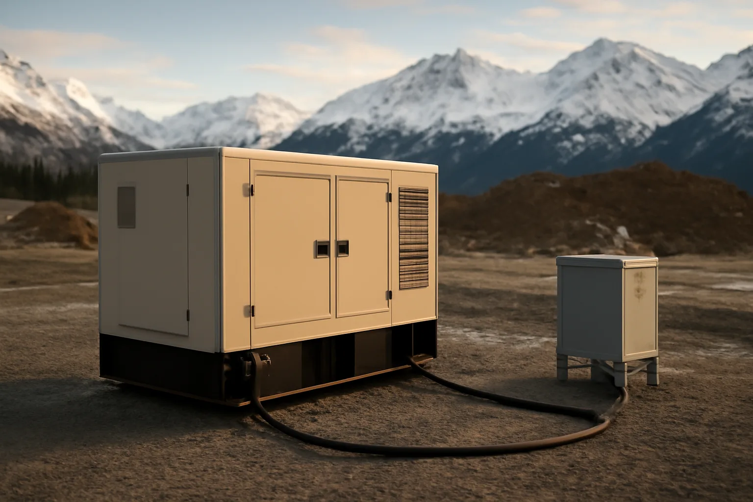 Diesel generator and temp power cable at an Alaska construction site
