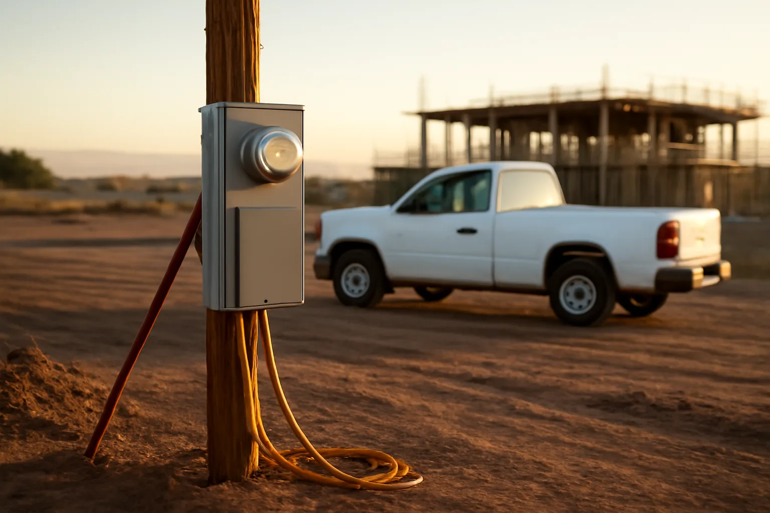 Temporary power pole at a construction site in Arizona