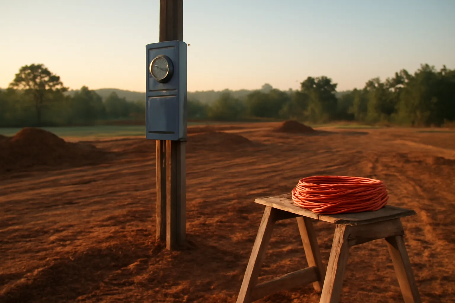 temporary power pole on an Arkansas construction site