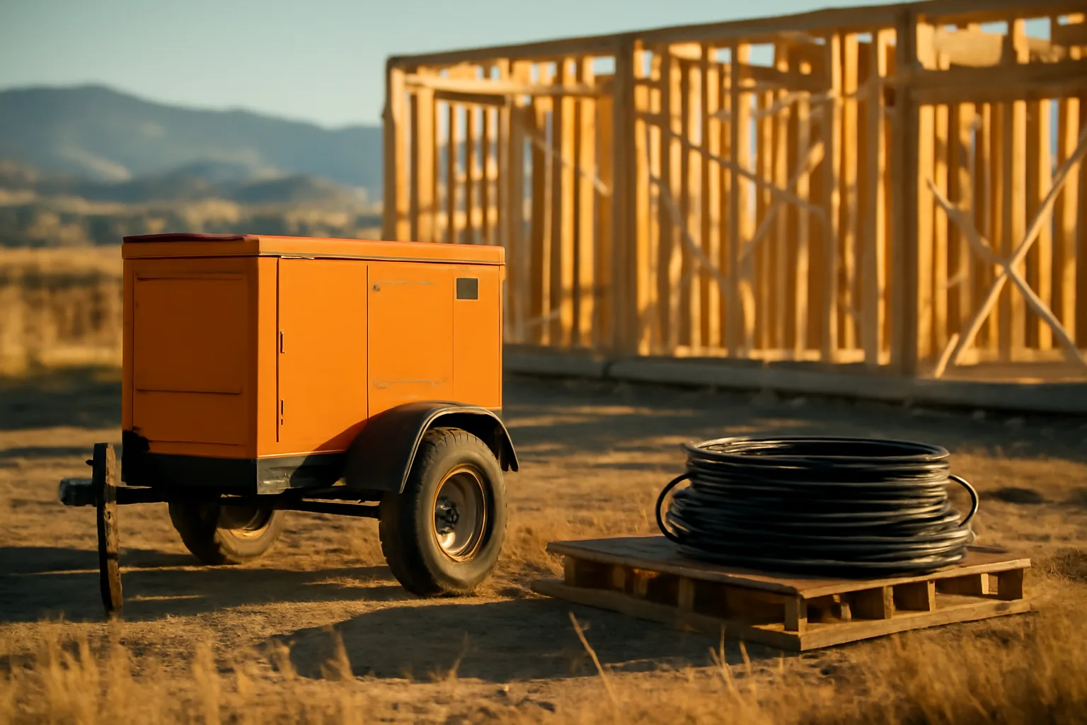 Unmarked generator and cable on a Colorado jobsite for temp power
