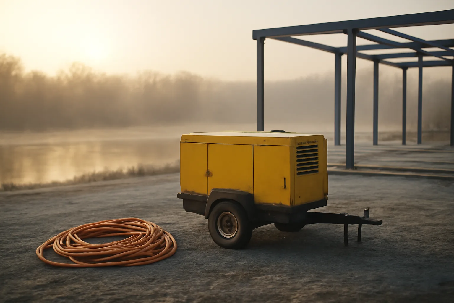 Towable generator and cable reels at a Connecticut construction site