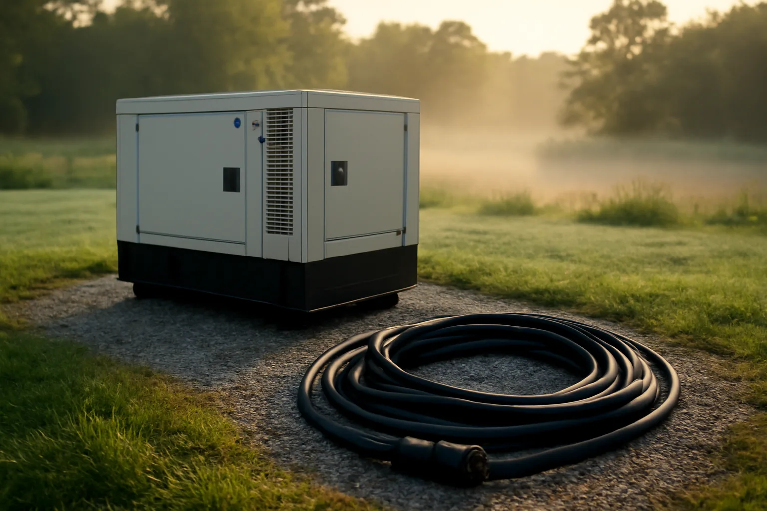 Diesel generator and cable on a Delaware jobsite for temp power