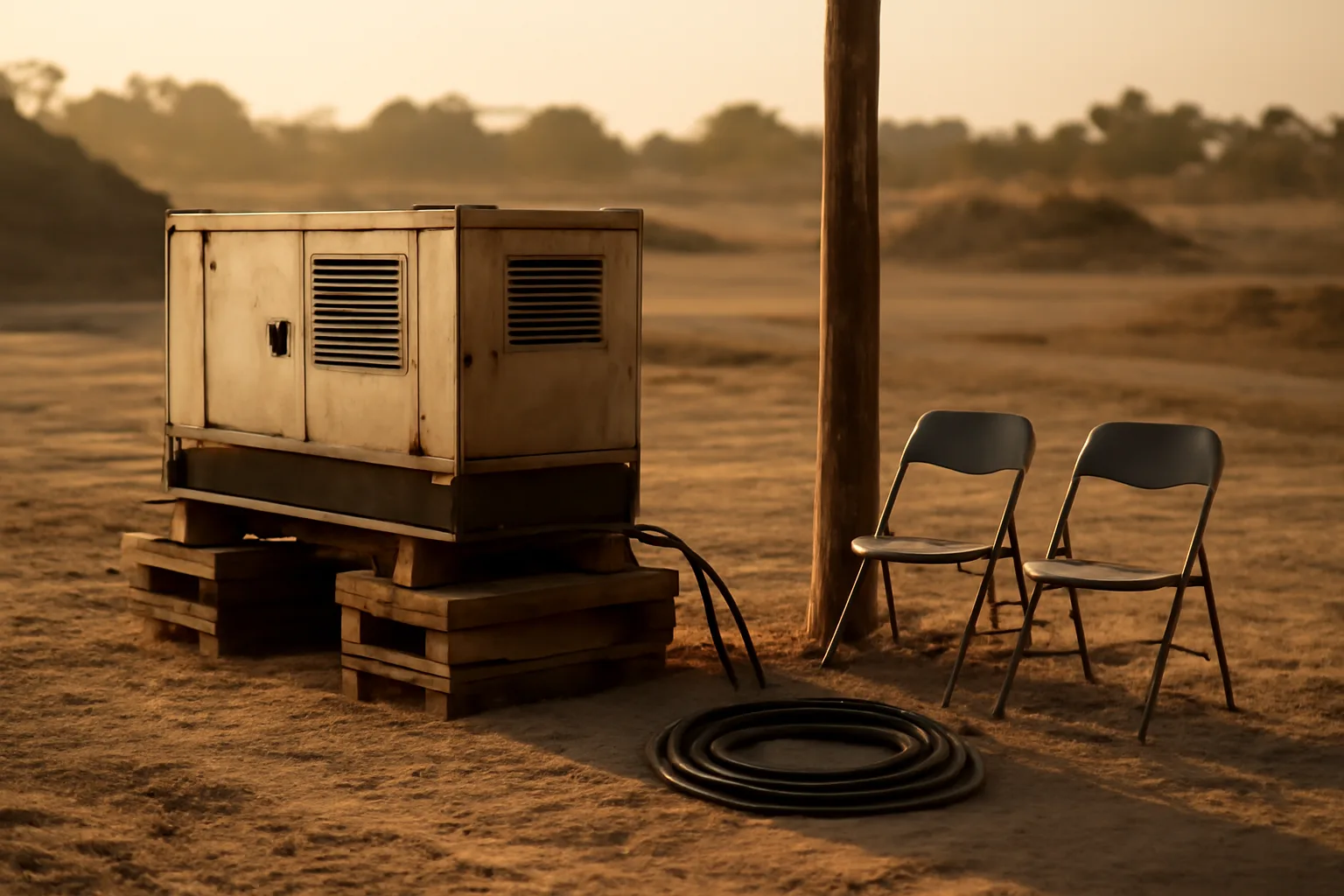 Diesel generator and temporary power cable on a California jobsite