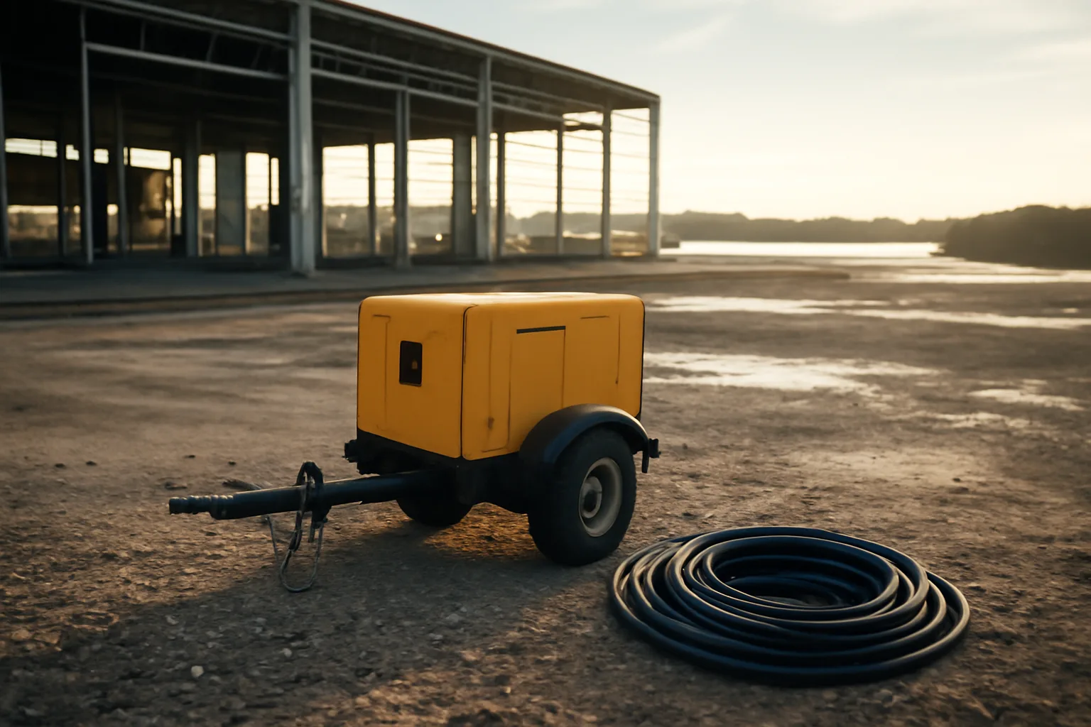 Generator and cable on gravel at a Delaware temp power site