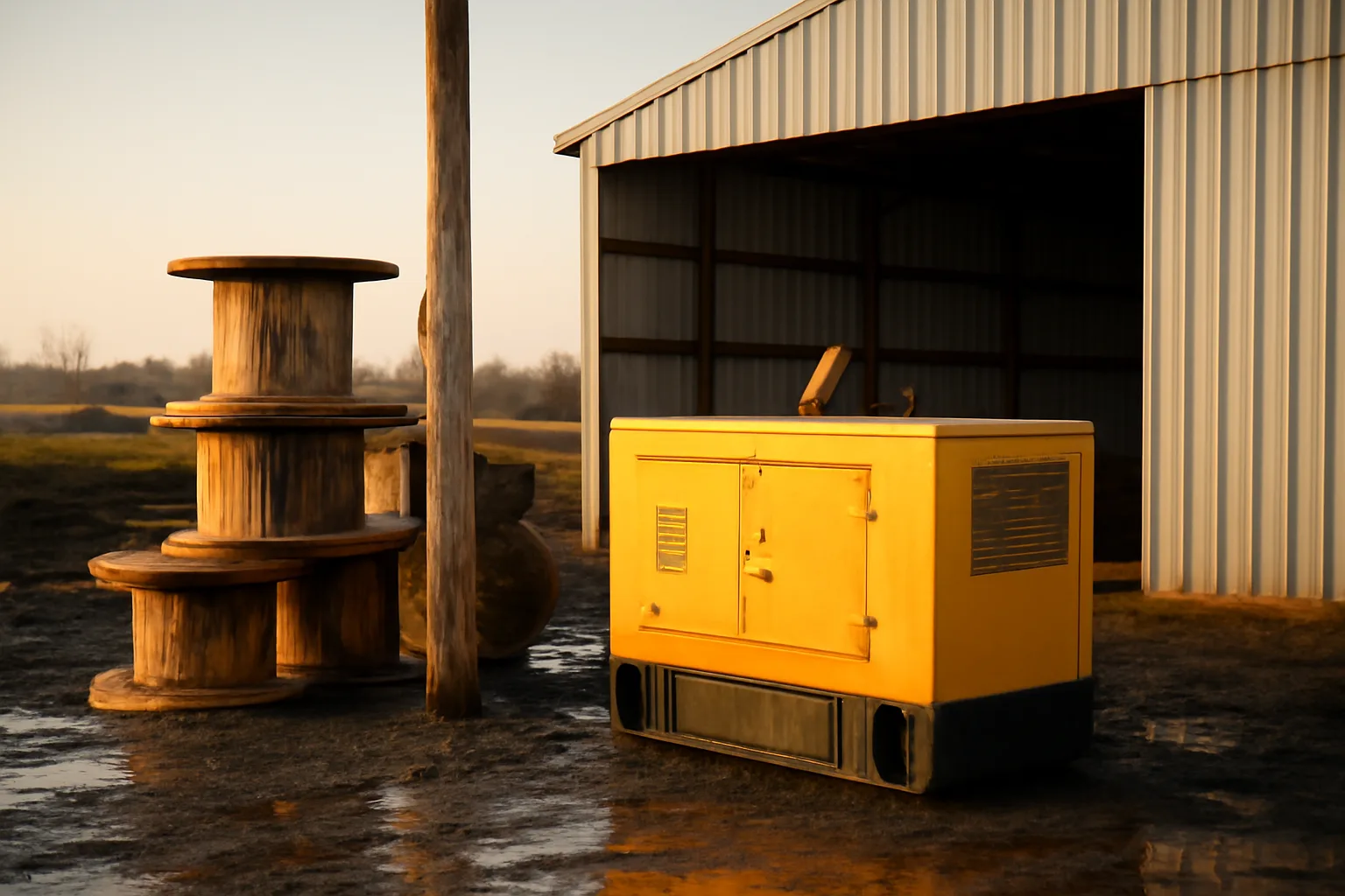 Generator and cable reels on an Iowa temp power jobsite